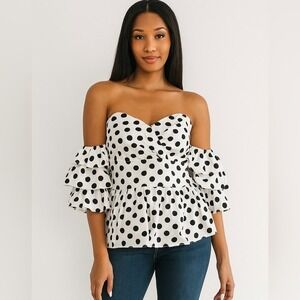 NWT Alexia Admor Black‎ and White Polka Dot Top Size 10